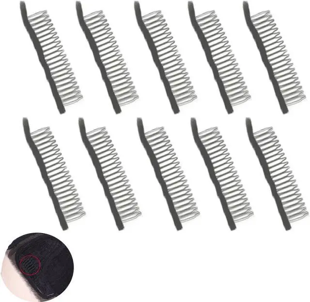 Main image of 10 Pack Wig Comb Long 20 Teeth Clips Black Wire with Cloth Sewing Combs Wearing Holder for Wig Caps Making Finished Wigs Secure Attachment Hairpiece DIY Hair Extension