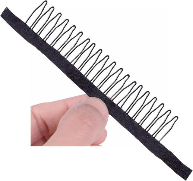 Alt view image 5 of 6 - 10 Pack Wig Comb Long 20 Teeth Clips Black Wire with Cloth Sewing Combs Wearing Holder for Wig Caps Making Finished Wigs Secure Attachment Hairpiece DIY Hair Extension