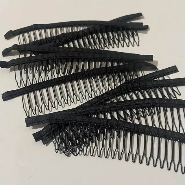 Alt view image 3 of 6 - 10 Pack Wig Comb Long 20 Teeth Clips Black Wire with Cloth Sewing Combs Wearing Holder for Wig Caps Making Finished Wigs Secure Attachment Hairpiece DIY Hair Extension