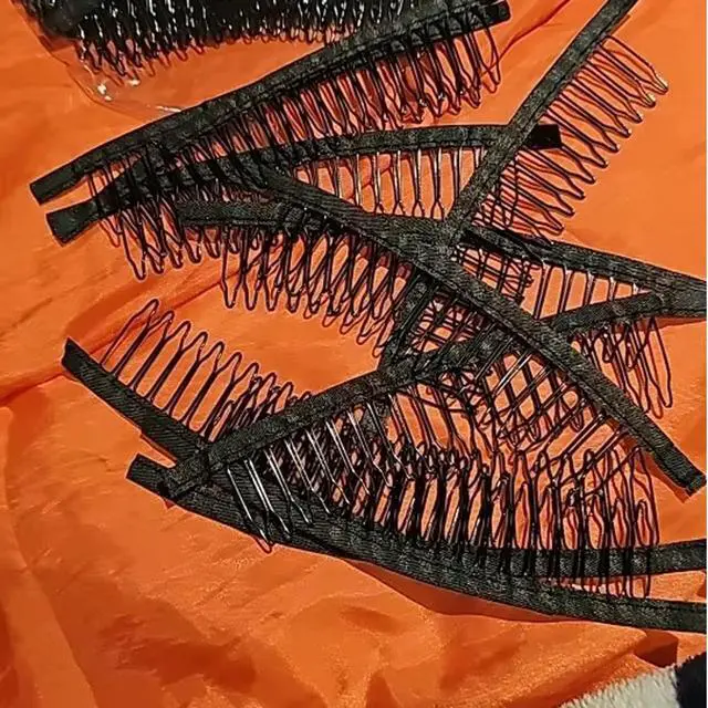 Alt view image 6 of 6 - 10 Pack Wig Comb Long 20 Teeth Clips Black Wire with Cloth Sewing Combs Wearing Holder for Wig Caps Making Finished Wigs Secure Attachment Hairpiece DIY Hair Extension