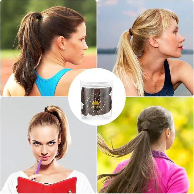Alt view image 5 of 7 - 50Pcs Brown Hair Ties for Women Girls, Cotton Seamless Hair Bands | Nylon Soft Ponytail Holders,No Crease No Damage Hair Elastics & Ties with Box for Thick Heavy and Curly Hair, Brown