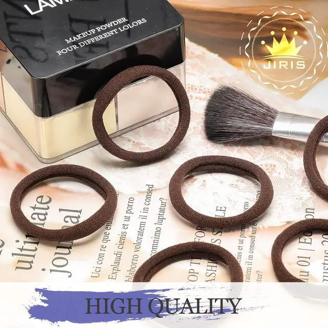 Alt view image 6 of 7 - 50Pcs Brown Hair Ties for Women Girls, Cotton Seamless Hair Bands | Nylon Soft Ponytail Holders,No Crease No Damage Hair Elastics & Ties with Box for Thick Heavy and Curly Hair, Brown