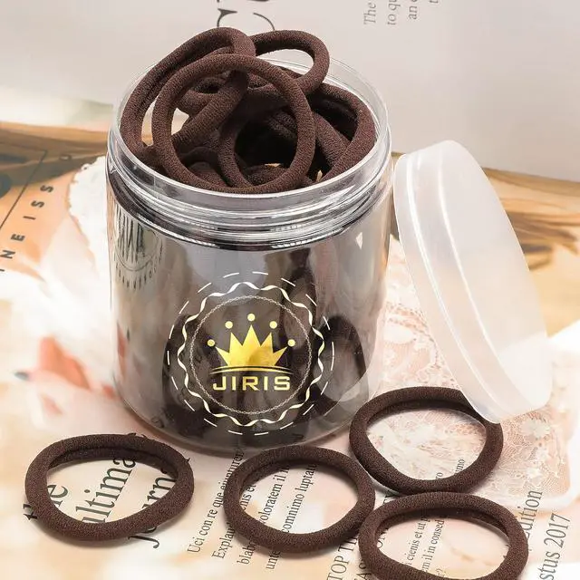 Alt view image 7 of 7 - 50Pcs Brown Hair Ties for Women Girls, Cotton Seamless Hair Bands | Nylon Soft Ponytail Holders,No Crease No Damage Hair Elastics & Ties with Box for Thick Heavy and Curly Hair, Brown