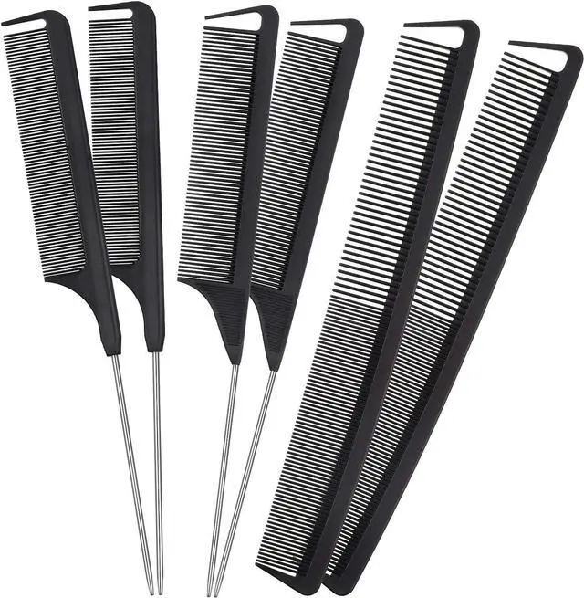 Main image of Patelai 12 Pcs Rat Tail Combs Set Parting Comb for Braiding Fine Tooth Combs with Steel Pintail Heat Resistant Teasing Hair Tools for Women Salon Hair (Black)