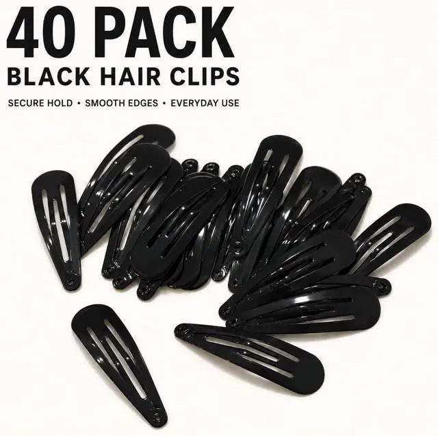 Alt view image 2 of 7 - 40 Pack Black 2 Inch Barrettes Women Metal Snap Hair Clips Accessories