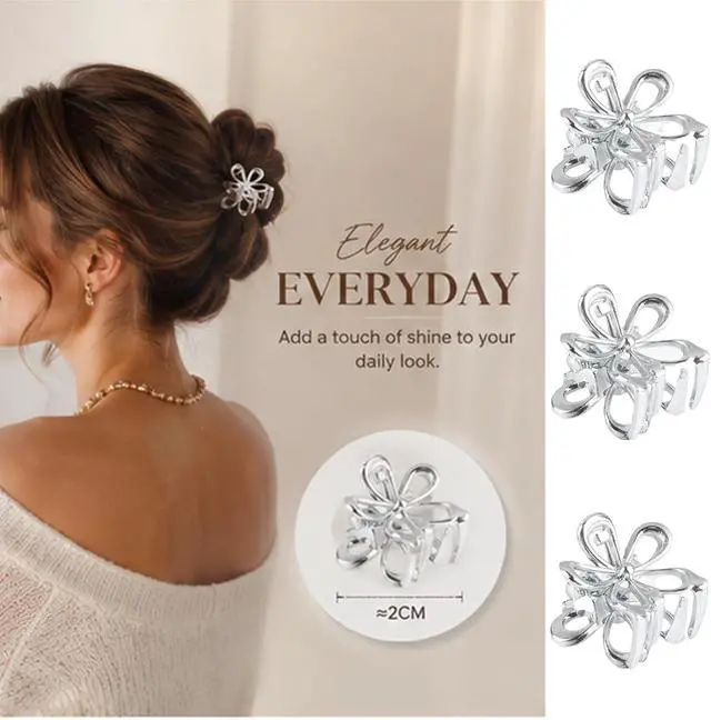Alt view image 7 of 7 - Gold Sliver Small Flower Hair Clips for Women, Cute Mini Tiny Little Sparkling Metal Flower Sweet Artificial Bangs Nonslip Hair Claw Clips Decorative (12)