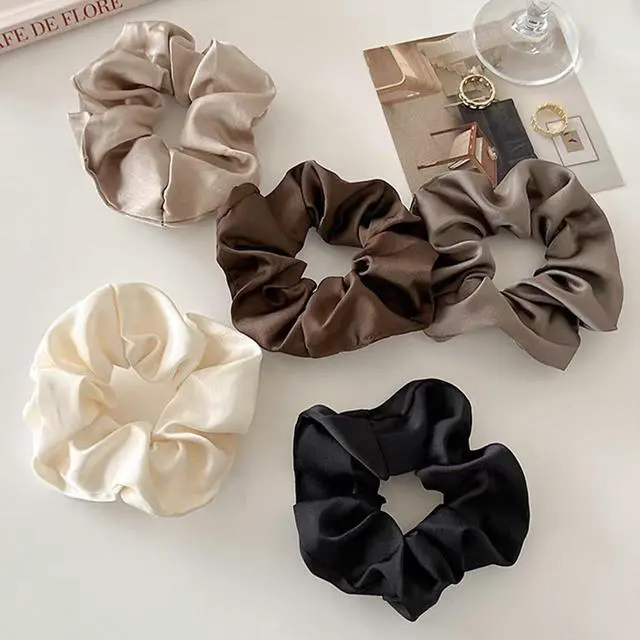 Alt view image 3 of 6 - 5pcs French Satin Hair Scrunchies,Soft Silk Scrunchy for Women Girls, Large Elastic Ponytail Holder Hair Ties,Hair Rope,Hair Band,No Damage Hair