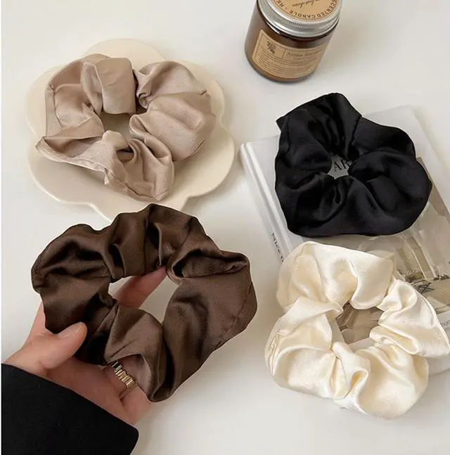 Alt view image 4 of 6 - 5pcs French Satin Hair Scrunchies,Soft Silk Scrunchy for Women Girls, Large Elastic Ponytail Holder Hair Ties,Hair Rope,Hair Band,No Damage Hair