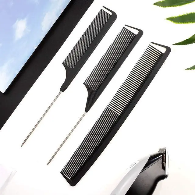 Alt view image 7 of 7 - Patelai 12 Pcs Rat Tail Combs Set Parting Comb for Braiding Fine Tooth Combs with Steel Pintail Heat Resistant Teasing Hair Tools for Women Salon Hair (Black)