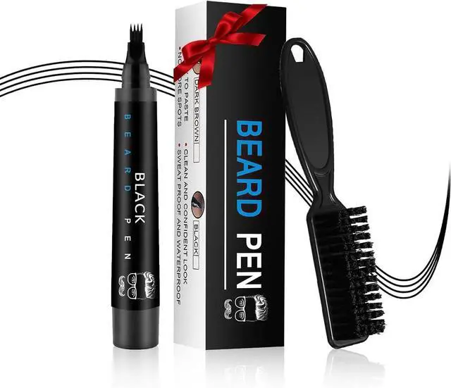 Main image of Beard Pencil Filler for Men Black - Beard Pen with Brush, Barber Pencil Smudge-proof & Water-proof Mens Grooming Kits Creating Natural Beard Color, Gifts for Men (Black)