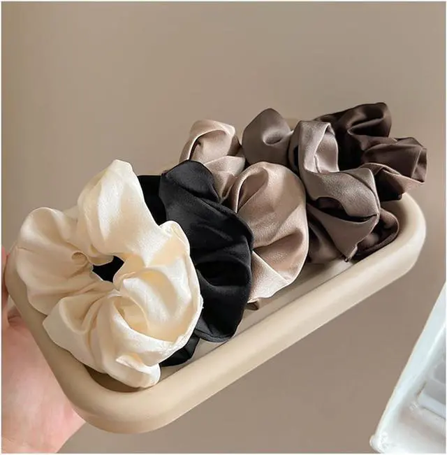 Alt view image 5 of 6 - 5pcs French Satin Hair Scrunchies,Soft Silk Scrunchy for Women Girls, Large Elastic Ponytail Holder Hair Ties,Hair Rope,Hair Band,No Damage Hair