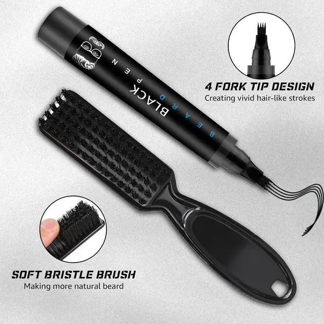 Alt view image 3 of 7 - Beard Pencil Filler for Men Black - Beard Pen with Brush, Barber Pencil Smudge-proof & Water-proof Mens Grooming Kits Creating Natural Beard Color, Gifts for Men (Black)