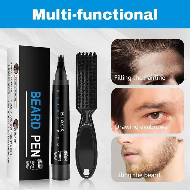 Alt view image 4 of 7 - Beard Pencil Filler for Men Black - Beard Pen with Brush, Barber Pencil Smudge-proof & Water-proof Mens Grooming Kits Creating Natural Beard Color, Gifts for Men (Black)