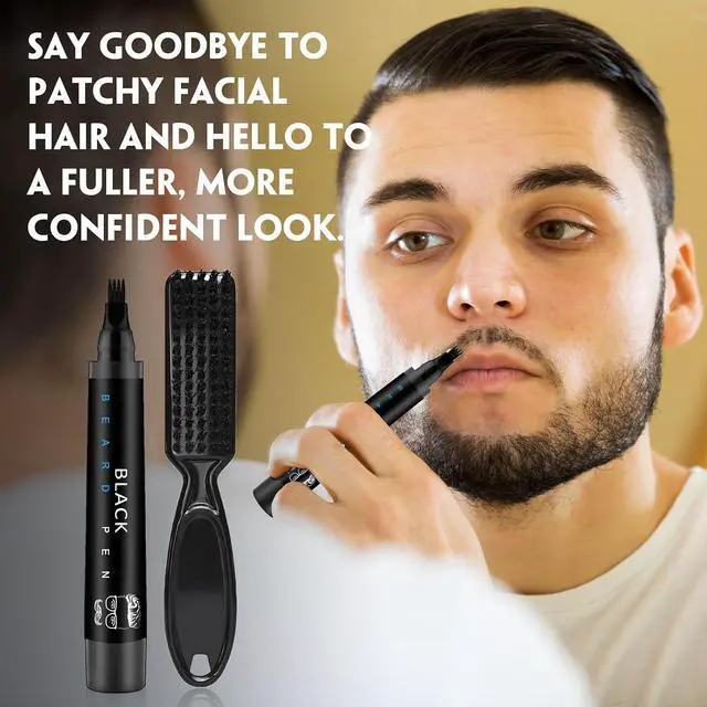 Alt view image 6 of 7 - Beard Pencil Filler for Men Black - Beard Pen with Brush, Barber Pencil Smudge-proof & Water-proof Mens Grooming Kits Creating Natural Beard Color, Gifts for Men (Black)