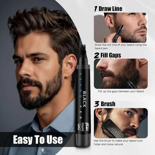 Alt view image 5 of 7 - Beard Pencil Filler for Men Black - Beard Pen with Brush, Barber Pencil Smudge-proof & Water-proof Mens Grooming Kits Creating Natural Beard Color, Gifts for Men (Black)