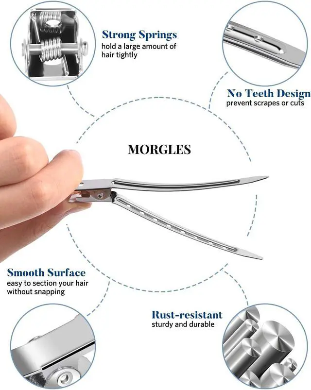 Alt view image 2 of 7 - MORGLES 70PCS Metal Hair Styling Clips Set with Rat Tail Combs for Styling | No-Crease Alligator Clips in 3 Sizes, 2 Carbon Combs & Case, for Coloring, Braiding, Locs, & All Hair Types