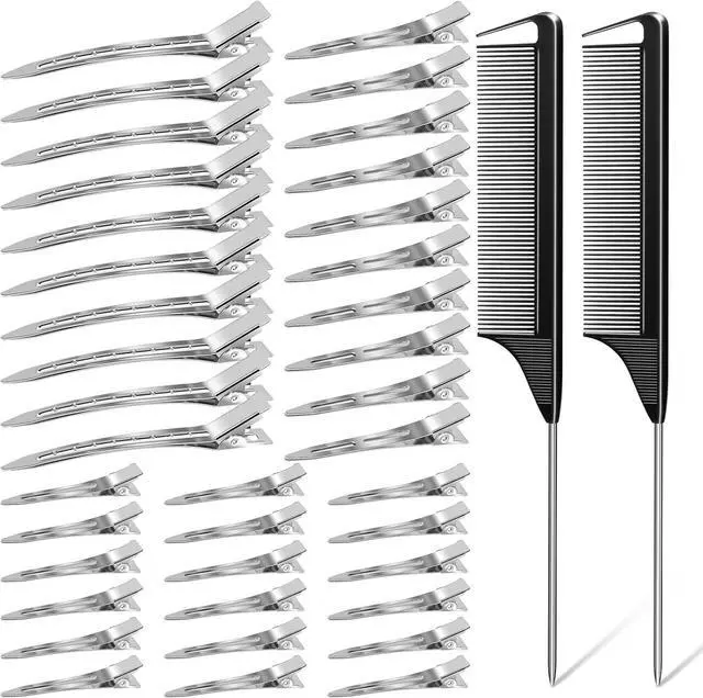 Main image of MORGLES 70PCS Metal Hair Styling Clips Set with Rat Tail Combs for Styling | No-Crease Alligator Clips in 3 Sizes, 2 Carbon Combs & Case, for Coloring, Braiding, Locs, & All Hair Types