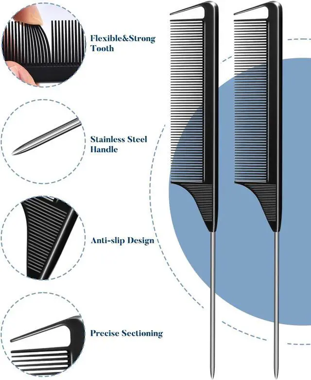 Alt view image 5 of 7 - MORGLES 70PCS Metal Hair Styling Clips Set with Rat Tail Combs for Styling | No-Crease Alligator Clips in 3 Sizes, 2 Carbon Combs & Case, for Coloring, Braiding, Locs, & All Hair Types