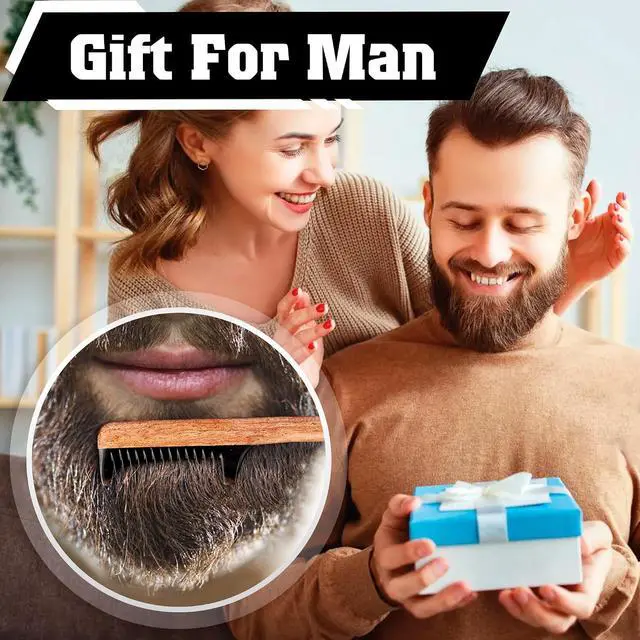 Alt view image 6 of 6 - 2-in-1 Beard Comb & Brush - Mustache & Beard Comb for Men. Handcrafted from Solid Wood, Buffalo Horn, and Cow Tail Hair. Comes in a Box, Perfect for Gifting.