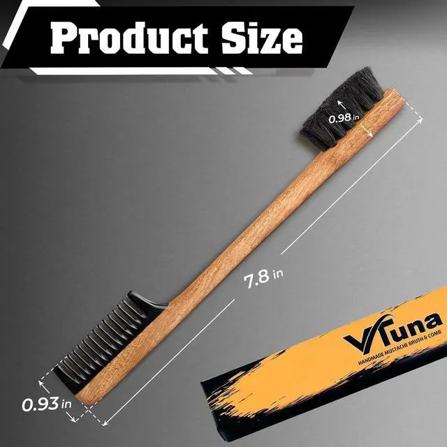 Alt view image 4 of 6 - 2-in-1 Beard Comb & Brush - Mustache & Beard Comb for Men. Handcrafted from Solid Wood, Buffalo Horn, and Cow Tail Hair. Comes in a Box, Perfect for Gifting.