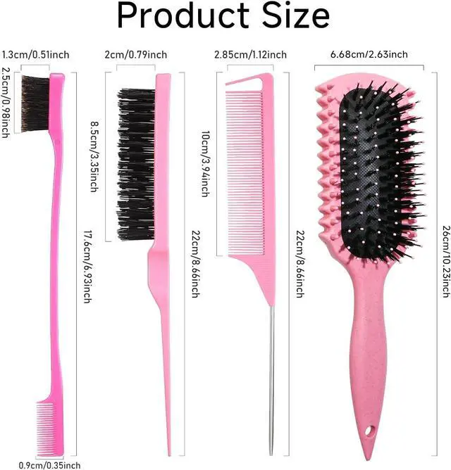 Alt view image 2 of 7 - Curl Defining Brush with 3 Pcs Slick Back Hair Set Bristle Edge Control Teasing Comb, For Combing and Shaping in All Hairstyles to Reduce Pulling (Purple)