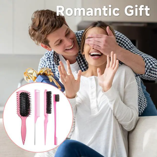 Alt view image 7 of 7 - Curl Defining Brush with 3 Pcs Slick Back Hair Set Bristle Edge Control Teasing Comb, For Combing and Shaping in All Hairstyles to Reduce Pulling (Purple)