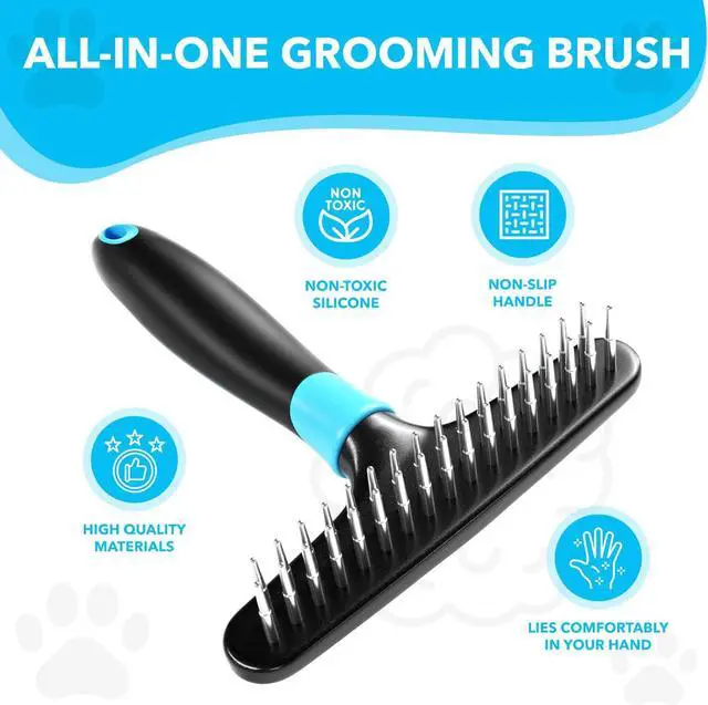 Alt view image 2 of 7 - DOGI Deshedding Brush - Undercoat Rake for Dogs, Cats, Matted, Short, Long Hair Coats - Double Row Stainless Steel Pins - Reduce Shedding by 90% (Blue)