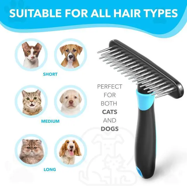 Alt view image 3 of 7 - DOGI Deshedding Brush - Undercoat Rake for Dogs, Cats, Matted, Short, Long Hair Coats - Double Row Stainless Steel Pins - Reduce Shedding by 90% (Blue)