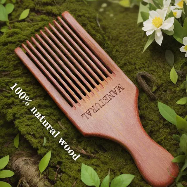 Alt view image 3 of 7 - Beard Pick for Men 7" Handmade Afro Hair Comb - Wooden Grooming Tool for Men, Women with Wavy, Kinky, Curly Hair - Anti-Static Styling Precision"