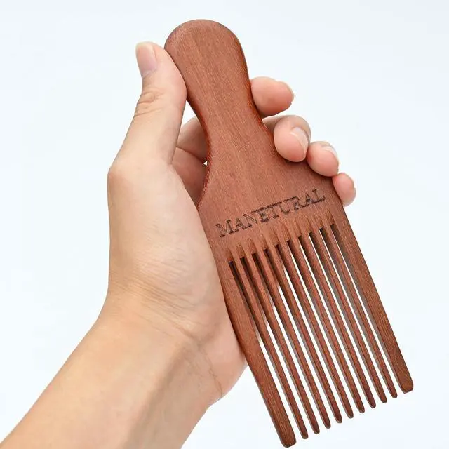 Alt view image 6 of 7 - Beard Pick for Men 7" Handmade Afro Hair Comb - Wooden Grooming Tool for Men, Women with Wavy, Kinky, Curly Hair - Anti-Static Styling Precision"