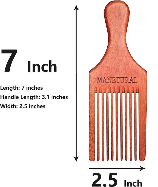 Alt view image 4 of 7 - Beard Pick for Men 7" Handmade Afro Hair Comb - Wooden Grooming Tool for Men, Women with Wavy, Kinky, Curly Hair - Anti-Static Styling Precision"