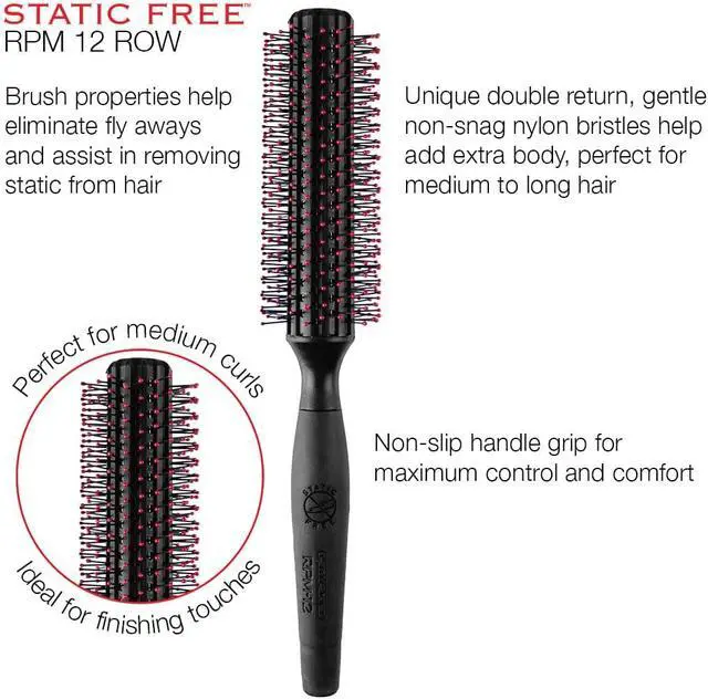 Alt view image 3 of 7 - Cricket Static Free RPM 12 Row Round Hair Brush - Curling, Blow Drying, Detangling and Styling Wet or Dry, Suitable for All Hair Types