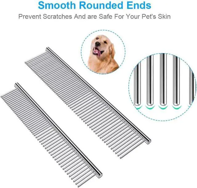 Alt view image 2 of 6 - Cafhelp 2 Pack Dog Combs with Rounded Ends Stainless Steel Teeth, Cat Comb for Removing Tangles and Knots, Professional Grooming Tool for Long and Short Haired Dog, Cat and other pets, 6.3IN/7.4IN