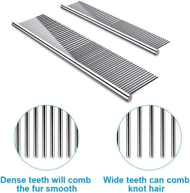 Alt view image 3 of 6 - Cafhelp 2 Pack Dog Combs with Rounded Ends Stainless Steel Teeth, Cat Comb for Removing Tangles and Knots, Professional Grooming Tool for Long and Short Haired Dog, Cat and other pets, 6.3IN/7.4IN