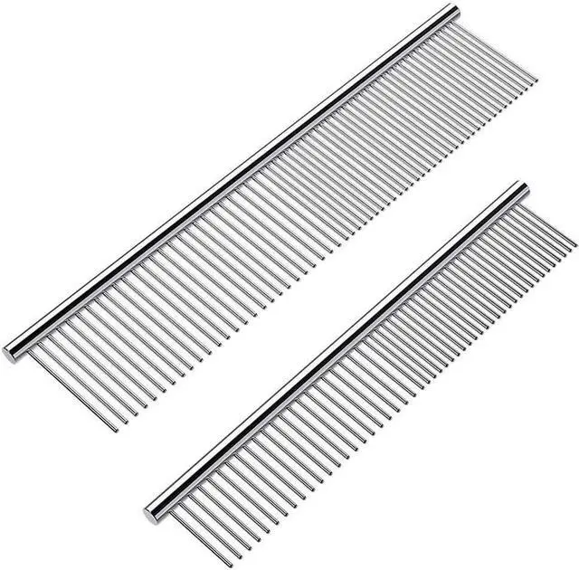 Main image of Cafhelp 2 Pack Dog Combs with Rounded Ends Stainless Steel Teeth, Cat Comb for Removing Tangles and Knots, Professional Grooming Tool for Long and Short Haired Dog, Cat and other pets, 6.3IN/7.4IN