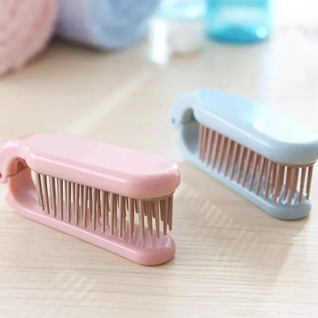 Alt view image 4 of 7 - 2Pcs Folding Hair Brush Hair Comb Portable Mini Massage Hair Brush Anti-Static Anti-knot for Women & Girls Size for Handbag (dark)