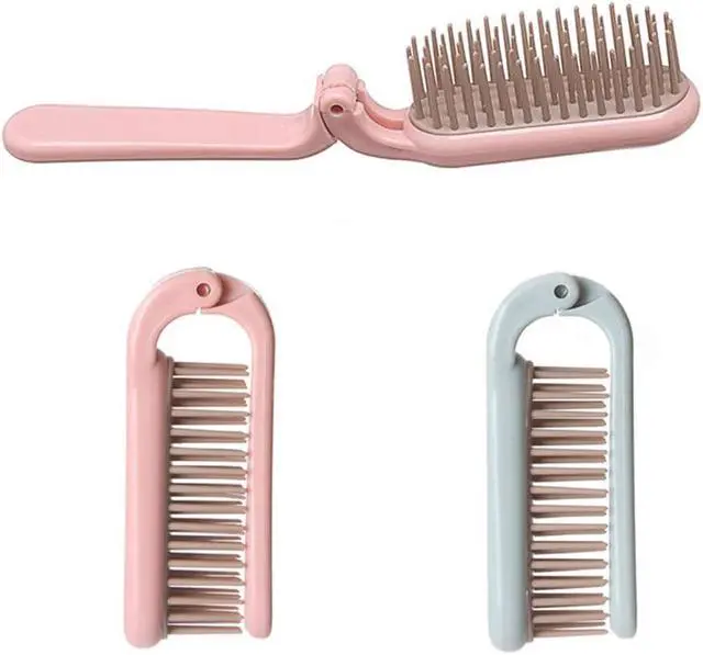 Alt view image 7 of 7 - 2Pcs Folding Hair Brush Hair Comb Portable Mini Massage Hair Brush Anti-Static Anti-knot for Women & Girls Size for Handbag (dark)