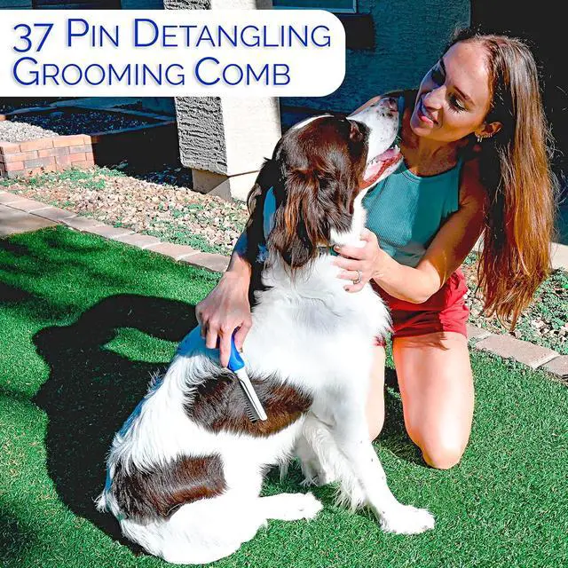 Alt view image 2 of 7 - Detangling Dog Comb with Long & Short Stainless Steel Metal Teeth - Dogs, Cats & Small Animals for Removing Matted Fur, Knots & Tangles