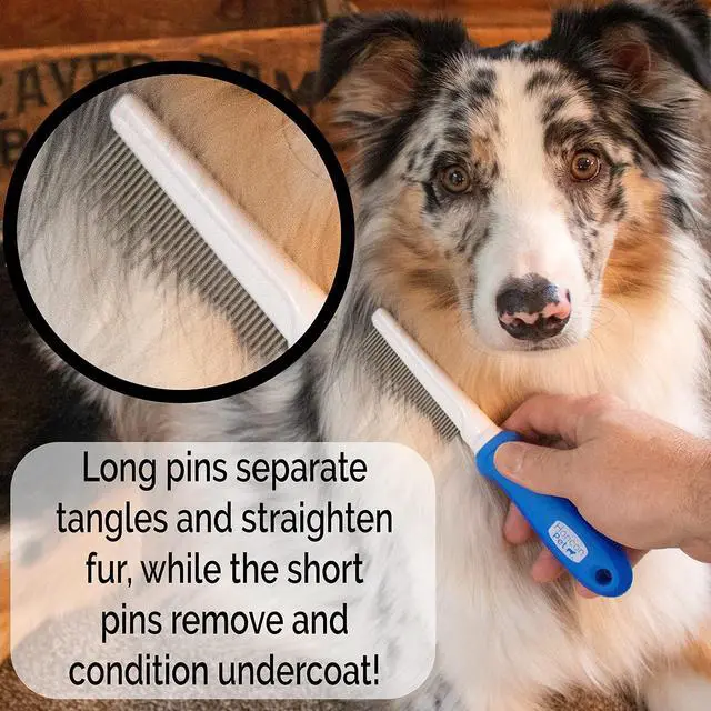 Alt view image 6 of 7 - Detangling Dog Comb with Long & Short Stainless Steel Metal Teeth - Dogs, Cats & Small Animals for Removing Matted Fur, Knots & Tangles