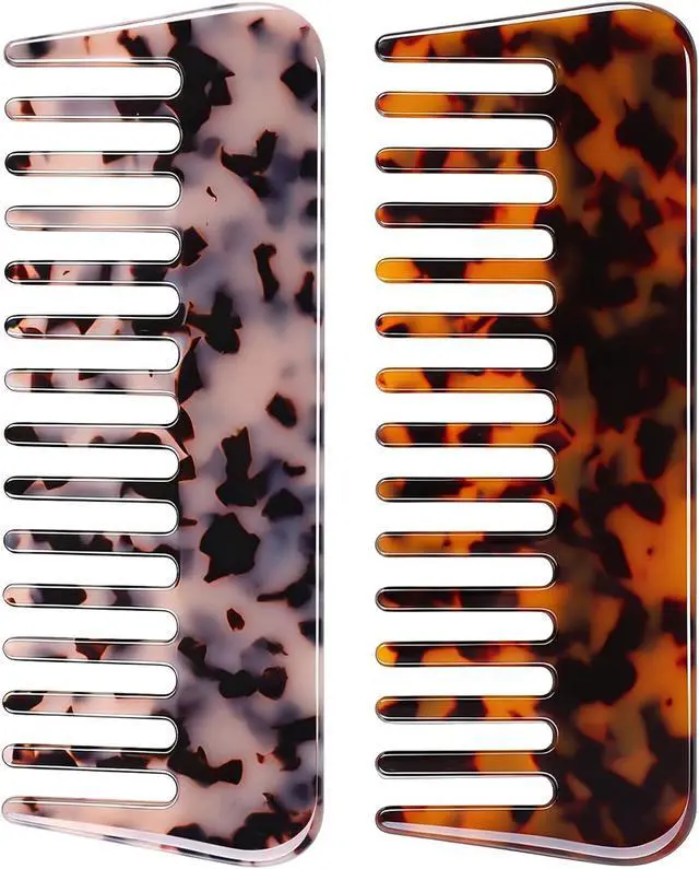 Main image of 2 Pack Large Hair Detangling Comb for Curls & Thick Hair | Wide Tooth Detangling Combs,Wet or Dry Use,Cellulose Acetate, Smooth Rounded Teeth, Reduces Static, 6 x 2.4 In