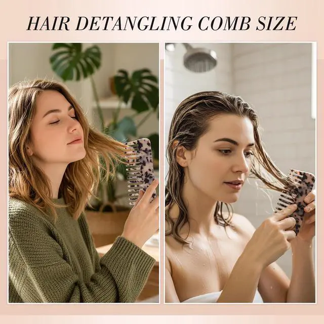 Alt view image 3 of 7 - 2 Pack Large Hair Detangling Comb for Curls & Thick Hair | Wide Tooth Detangling Combs,Wet or Dry Use,Cellulose Acetate, Smooth Rounded Teeth, Reduces Static, 6 x 2.4 In