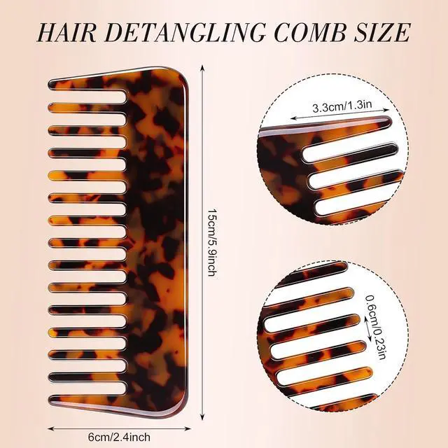Alt view image 2 of 7 - 2 Pack Large Hair Detangling Comb for Curls & Thick Hair | Wide Tooth Detangling Combs,Wet or Dry Use,Cellulose Acetate, Smooth Rounded Teeth, Reduces Static, 6 x 2.4 In