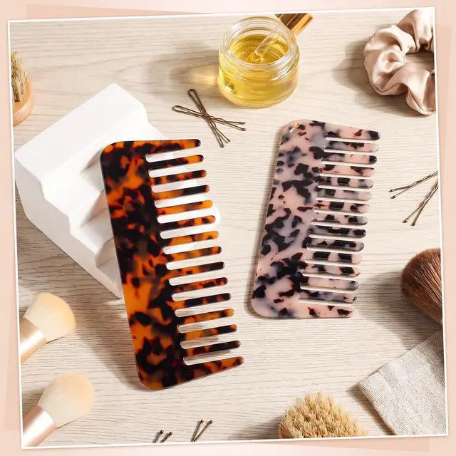 Alt view image 6 of 7 - 2 Pack Large Hair Detangling Comb for Curls & Thick Hair | Wide Tooth Detangling Combs,Wet or Dry Use,Cellulose Acetate, Smooth Rounded Teeth, Reduces Static, 6 x 2.4 In