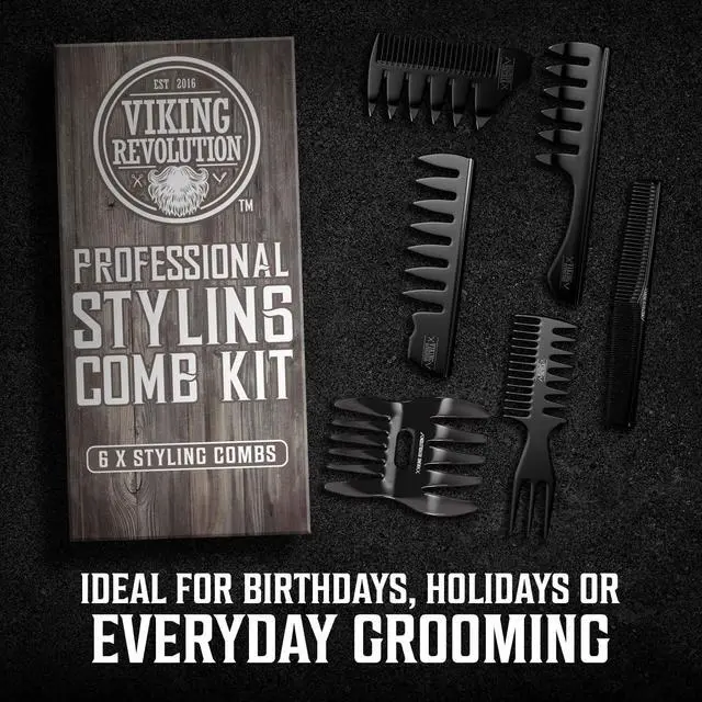 Alt view image 5 of 6 - Viking Revolution Professional Hair Styling Combs for Men - 6 Piece Set | Anti-Static & Durable Design - For Styling, Texturizing & Detangling - Easy to Clean - Professional Grade
