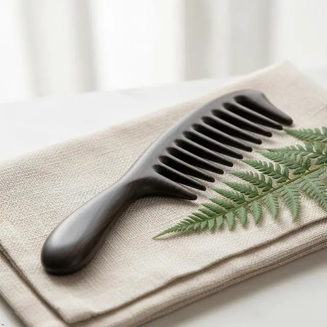 Alt view image 6 of 7 - Louise Maelys Black Sandalwood Wide Tooth Comb For Curly Hair | Black Sandalwood Wide Tooth Comb For Detangling Curly, Thick Or Wavy Hair; Smooth Wooden Teeth Help Reduce Static