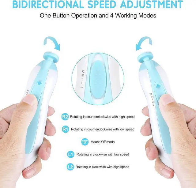 Alt view image 3 of 7 - Qunlions life Electric Nail File Drill for Baby No Sharp Claws Hurt, 6 in 1 Safety Cutter Trimmer Clipper for Toes and Fingers (Blue)
