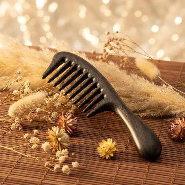 Alt view image 7 of 7 - Louise Maelys Black Sandalwood Wide Tooth Comb For Curly Hair | Black Sandalwood Wide Tooth Comb For Detangling Curly, Thick Or Wavy Hair; Smooth Wooden Teeth Help Reduce Static