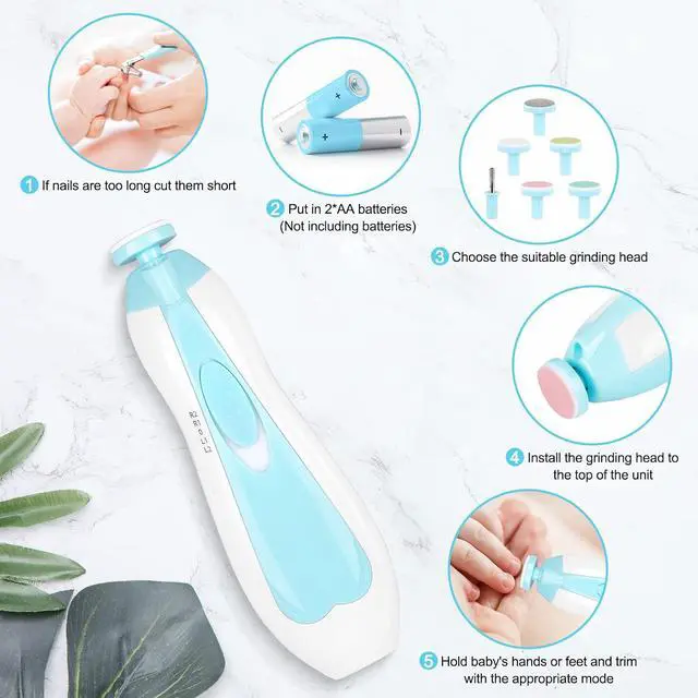 Alt view image 7 of 7 - Qunlions life Electric Nail File Drill for Baby No Sharp Claws Hurt, 6 in 1 Safety Cutter Trimmer Clipper for Toes and Fingers (Blue)