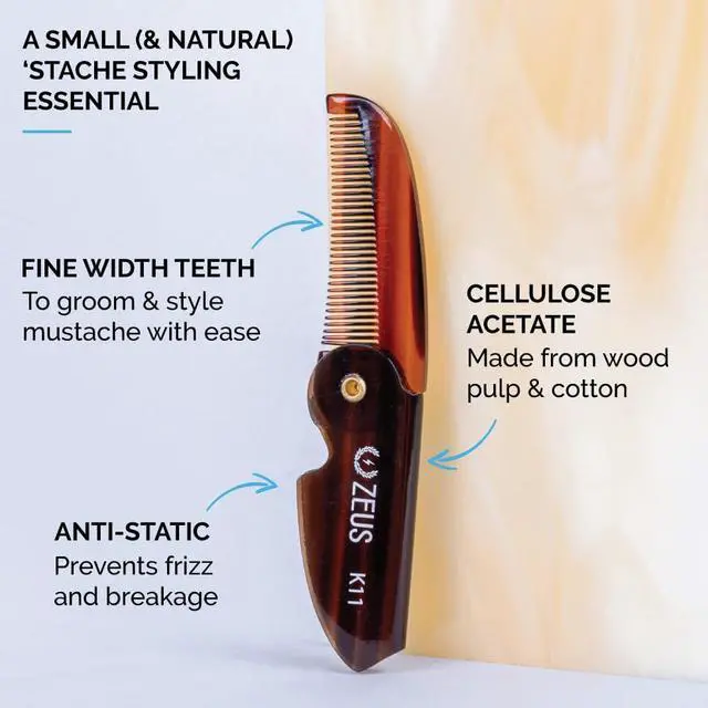Alt view image 2 of 6 - ZEUS Folding Mustache Comb for Men, Handmade Pocket Comb (Traditional) | Crafted to Tame Stray Hairs, Improve Precision, Reduce Snags & Deliver Daily Grooming Control with PocketReady Design (K11)