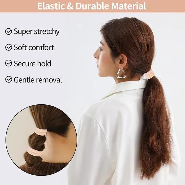 Alt view image 3 of 6 - 150 Pcs Seamless Elastic Hair Ties No Damage for Thick & Thin Hair, Ponytail Holders, Elastics, Soft Pony Tails Bands for Women, Blonde